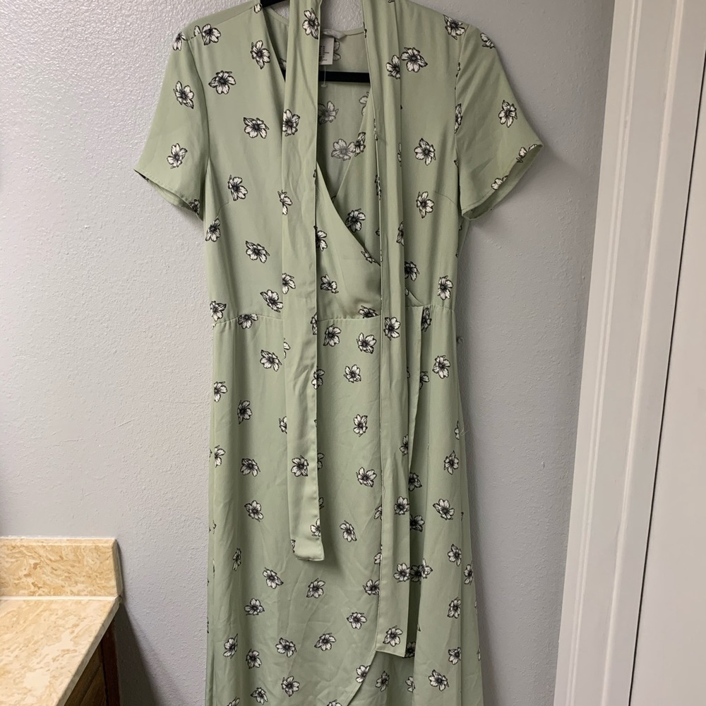 Mint Green Floral Wrap Dress
